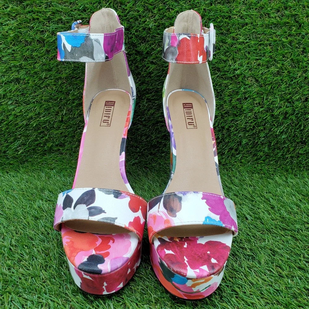 IDIFU IN5 Sabrina SIZE 8 Women's Floral Platform Chunky Heels Purple Multi
